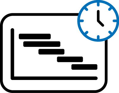 Icon Termintreue Symbol Gantt-Diagramm mit Uhr – termingerechte, saubere Baustellenabwicklung